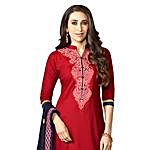 Red Pure Cotton Embroidered Dress Material