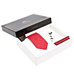 Alvaro Castagnino Red Necktie Pocket Square And Lapel Pin Set for Men