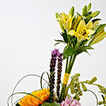 Imported Roses Lilies Liatries in Glass Vase Arrangement