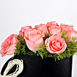 Pink Roses in Black Leather Paper Sleeve