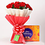 12 Red Carnations Bouquet & Cadbury Celebrations Box