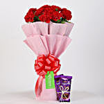 12 Vibrant Red Carnations & Dairy Milk Silk