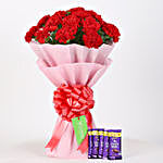 20 Beautiful Red Carnations & Dairy Milk Chocolate