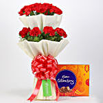 20 Red Carnations Bouquet & Cadbury Celebrations Box