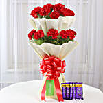 20 Red Carnations Bouquet & Cadbury Dairy Milk