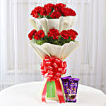 20 Red Carnations Bouquet & Dairy Milk Silk