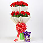 20 Red Carnations Bouquet & Dairy Milk Silk