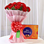 20 Vibrant Red Carnations & Cadbury Celebrations