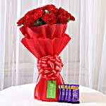 20 Vibrant Red Carnations & Dairy Milk Chocolate