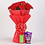 20 Vibrant Red Carnations & Dairy Milk Silk Combo