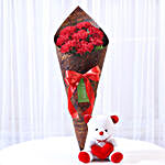 Beautiful 8 Red Carnations & Teddy Bear