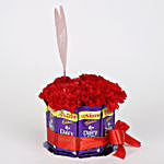 Carnations in Glass Vase & Dairy Milk Chocolate Bouquet