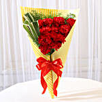 Red Carnations Bouquet in Yellow Paper