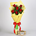 6 Red Roses Bouquet & Ferrero Rocher Box