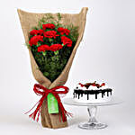 8 Red Carnations & Black Forest Cake