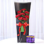 8 Red Carnations Bouquet & Dairy Milk Combo