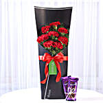 8 Red Carnations Bouquet & Dairy Milk Silk Combo