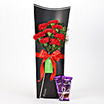 8 Red Carnations Bouquet & Dairy Milk Silk Combo