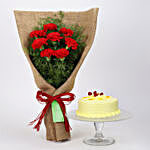8 Red Carnations & Butterscotch Cake