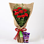 8 Red Carnations & Dairy Milk Silk Combo