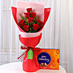 8 Red Roses with Cadbury Celebrations Combo