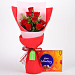 8 Red Roses with Cadbury Celebrations Combo