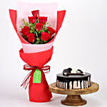 8 Red Roses with Choco Cream Cake Combo