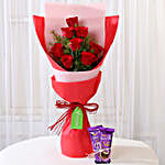 8 Red Roses with Dairy Milk Silk Combo