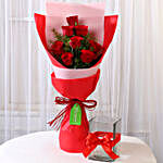 8 Red Roses with Glass Vase Combo