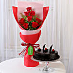 8 Red Roses with Truffle Cake Combo