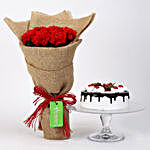 10 Red Carnations & Black Forest Cake