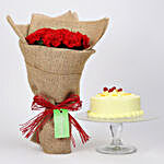 10 Red Carnations & Butterscotch Cake