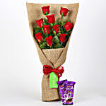 10 Red Roses Bouquet & Dairy Milk Silk