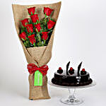 10 Red Roses Bouquet & Truffle Cake