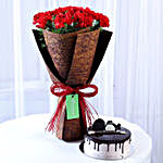 12 Beautiful Red Carnations & Chocolate Cake