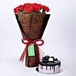 12 Beautiful Red Carnations & Chocolate Cake