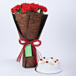 12 Beautiful Red Carnations & Pineapple Cake
