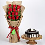 12 Layered Red Roses Bouquet & Choco Cream Cake