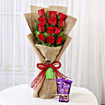 12 Layered Red Roses Bouquet & Dairy Milk Silk