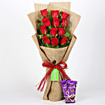 12 Layered Red Roses Bouquet & Dairy Milk Silk