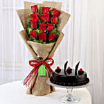 12 Layered Red Roses Bouquet & Truffle Cake