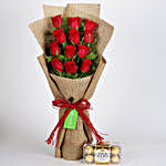 12 Layered Red Roses & Ferrero Rocher Chocolates