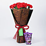 12 Red Carnations Bouquet & Dairy Milk Silk Combo