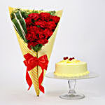 12 Red Carnations & Butterscotch Cake