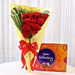 12 Red Carnations & Celebrations Box