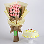 20 Pink Roses Bouquet & Butterscotch Cake