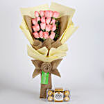20 Pink Roses Bouquet & Ferrero Rocher Box