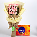 20 Pink Roses & Cadbury Celebrations Box