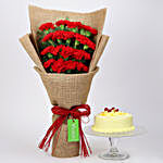 20 Red Carnations & Butterscotch Cake