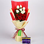 Dairy Milk with Red & White Roses Bouquet